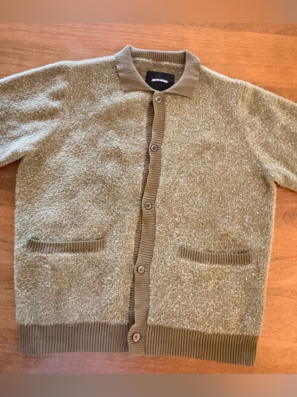 Men's Olive Green and silver Textured Button-Up Sweater Cardigan NWOT